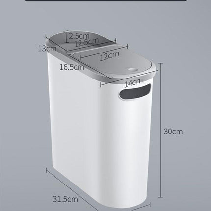 Slim Press-Top Trash Can with Top Storage Compartment - Narrow Design for Bathroom & Small Spaces(White cover + ash bucket)