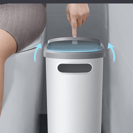 Slim Press-Top Trash Can with Top Storage Compartment - Narrow Design for Bathroom & Small Spaces(Ash cover + ash bucket)