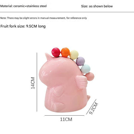 Adorable Unicorn Ceramic Fruit Fork Holder Set - Includes Stainless Steel Forks with Ball Tops(pink)