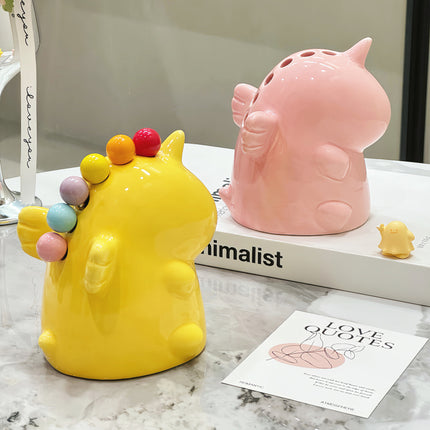 Adorable Unicorn Ceramic Fruit Fork Holder Set - Includes Stainless Steel Forks with Ball Tops(white)