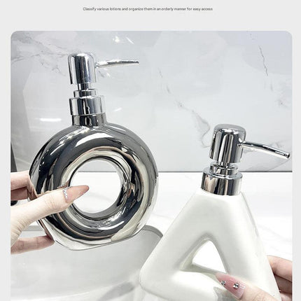 Modern Ceramic Soap & Lotion Dispenser - Unique Geometric Designs, 300ml Capacity(Donut lotion bottle milky white)