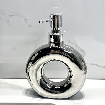 Modern Ceramic Soap & Lotion Dispenser - Unique Geometric Designs, 300ml Capacity(Donut lotion bottle, silver)