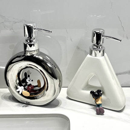 Modern Ceramic Soap & Lotion Dispenser - Unique Geometric Designs, 300ml Capacity(Donut lotion bottle, silver)