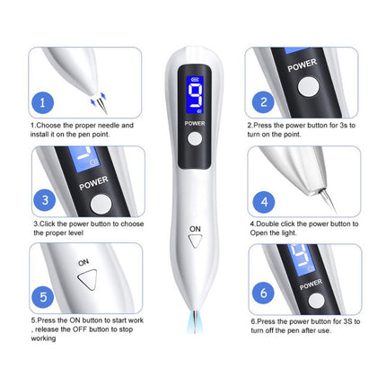 Professional 9-Level Skin Tag & Mole Remover Pen - USB Rechargeable with LED Display & Multiple Needles(white)