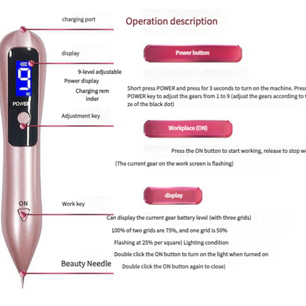 Professional 9-Level Skin Tag & Mole Remover Pen - USB Rechargeable with LED Display & Multiple Needles(Silver)