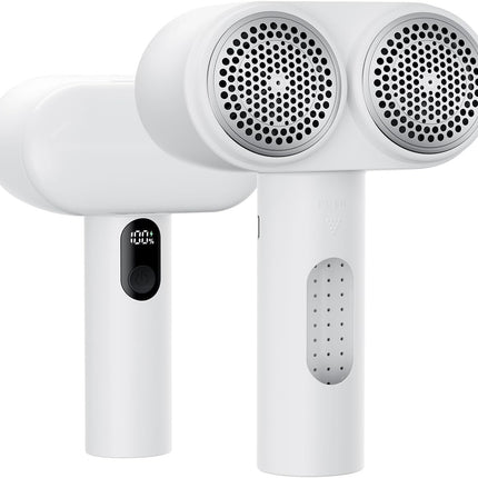 Dual-Head Electric Lint Remover - USB-C Rechargeable, LED Display, 3-Size Honeycomb Mesh(White)