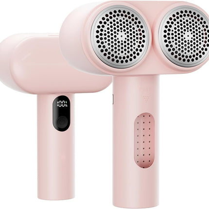 Dual-Head Electric Lint Remover - USB-C Rechargeable, LED Display, 4-Size Honeycomb Mesh(Pink)