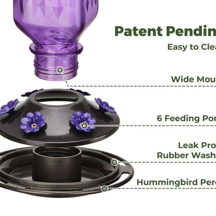 Elegant Hanging Hummingbird Feeder - Decorative Glass Nectar Bottle with Ant Moat, 6 Feeding Ports(Green)