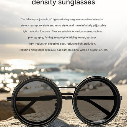 Adjustable ND9 Filter Sunglasses,Steampunk Retro Design with Polarized HD Anti-Glare Lenses(silver)