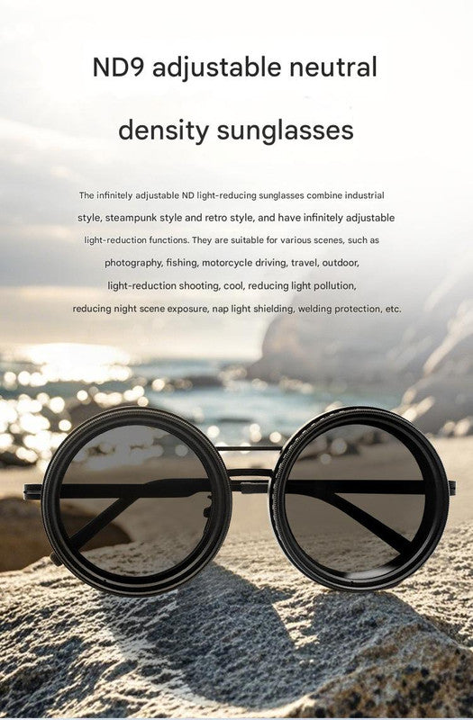 Adjustable ND9 Filter Sunglasses Steampunk Retro Design with Polarized HD Anti-Glare Lenses(silver) – product detail