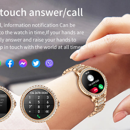 Elegant Women's Smartwatch,HD Touchscreen, Bluetooth Calls, Health Monitoring(Gold Thin Steel Strip)