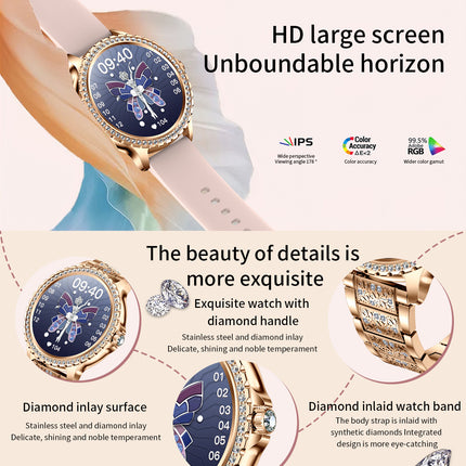Elegant Women's Smartwatch,HD Touchscreen, Bluetooth Calls, Health Monitoring(Silver Thin Steel Strip)