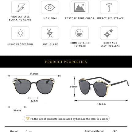 2-pcs Blue Elegant Women's Cat Eye Sunglasses - Anti-Glare, Lightweight Frame