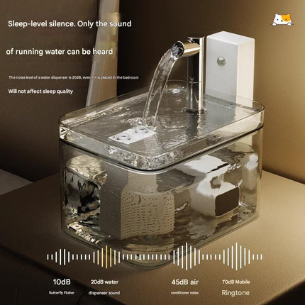 White Wireless Sensor Pet Water Fountain - 1.5L Automatic Filtered Dispenser