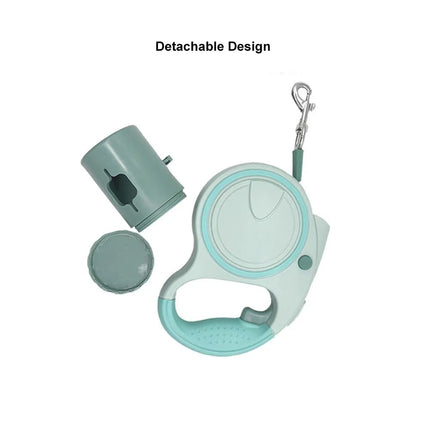 Green 3M Retractable Dog Leash - Built-in LED Light (No Batteries) and Bag Holder
