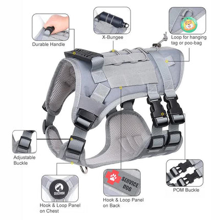 Black Tactical Dog Training Harness - Adjustable Vest for Training and Walking - L