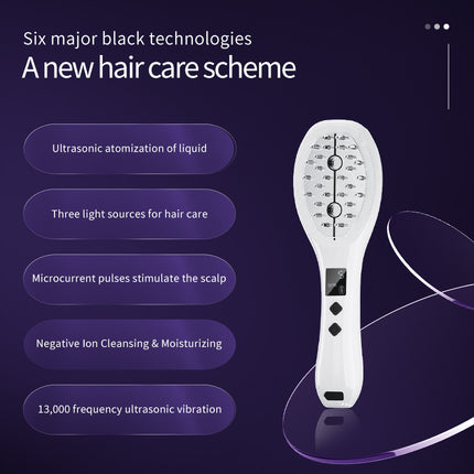 Multi-function Scalp Applicator Comb - Ultrasonic Spray, Red/Blue Light, Microcurrent