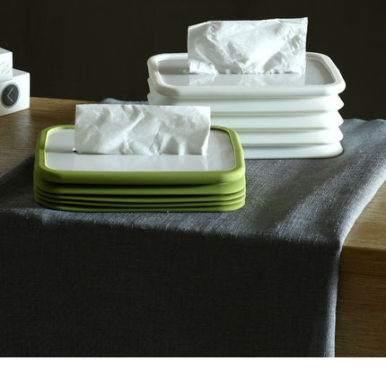 2-pcs White Silicone Tissue Box Holder - Automatic Self-Lowering Dispenser