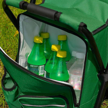 Black Insulated Cooler Backpack Chair - Foldable Stool for Picnics & BBQ