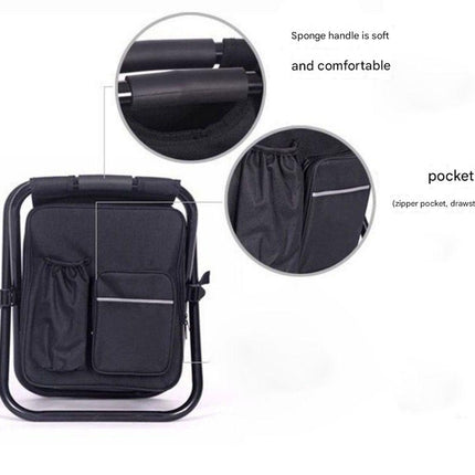 Black Insulated Cooler Backpack Chair - Foldable Stool for Picnics & BBQ