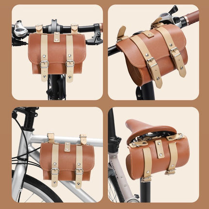 PU Leather Cycling Pouch - Retro Style for Bicycle Handlebars or Saddle