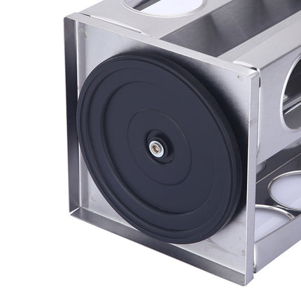 Modern stainless steel square spice revolving rack with 12 (88 ml each) empty glass jars