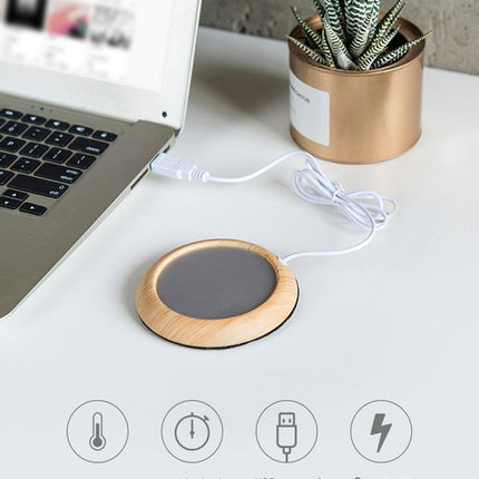 USB Cup Warmer - Wood Grain Electric Beverage Heater for Desk Office Home
