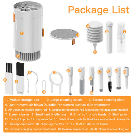 White 20-in-1 Electronics Cleaning Kit - Keyboard, Earphone, Camera, Laptop Cleaner Set