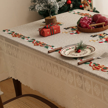Embroidered Christmas Tablecloth - Embroidered Santa Claus, Reindeer (140*240cm)