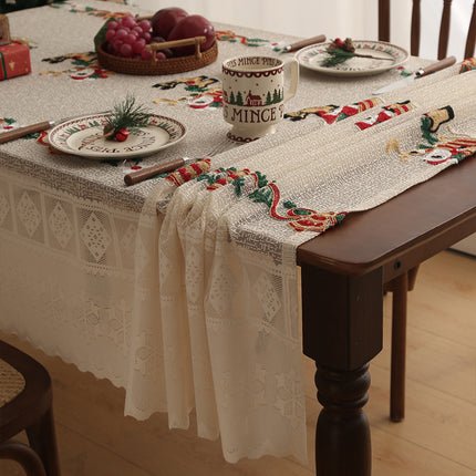 Embroidered Christmas Tablecloth - Embroidered Santa Claus, Reindeer (140*305cm)