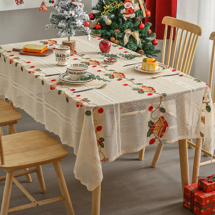 Embroidered Christmas Tablecloth - Embroidered Bells & Holly Design (140*305cm)