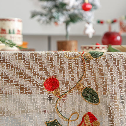 Embroidered Christmas Tablecloth - Embroidered Bells & Holly Design (140*305cm)