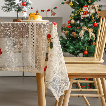 Embroidered Christmas Tablecloth - Embroidered Bells & Holly Design (140*305cm)