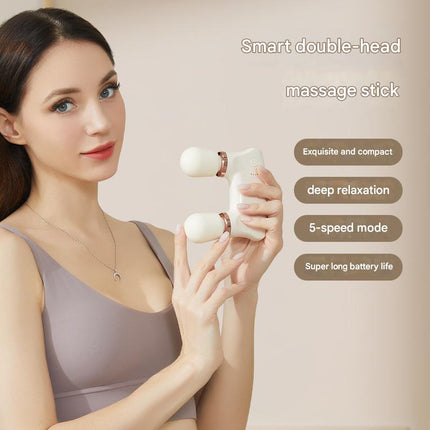 Pink Portable Dual Head Mini Massager - 5 Modes, Quiet Operation, USB-C Rechargeable