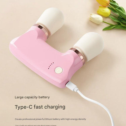 Pink Portable Dual Head Mini Massager - 5 Modes, Quiet Operation, USB-C Rechargeable