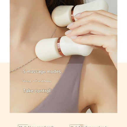 Light yellow Portable Dual Head Mini Massager - 5 Modes, Quiet Operation, USB-C Rechargeable