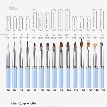 Professional Nail Art Brush Kit (15pcs) - Gradient Handles Manicure Tools