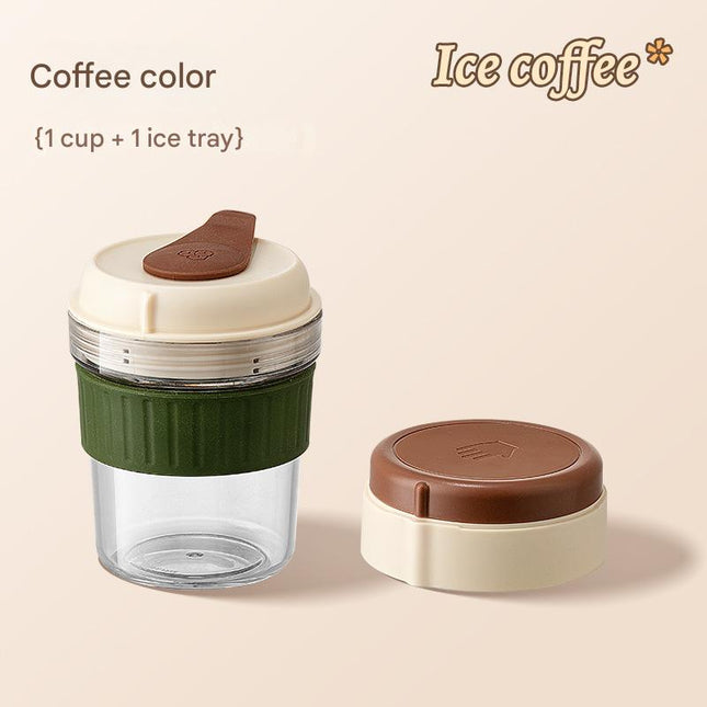 2-in-1 Ice Cube Maker Tumbler - Portable Cup with Integrated Silicone Ice Tray & Lid (1 cup + 1 ice tray)
