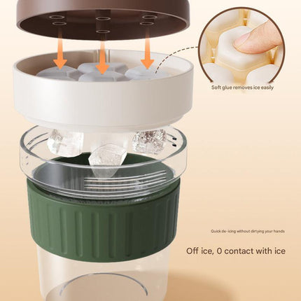 2-in-1 Ice Cube Maker Tumbler - Portable Cup with Integrated Silicone Ice Tray & Lid (1 cup + 1 ice tray)