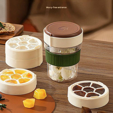 2-in-1 Ice Cube Maker Tumbler - Portable Cup with Integrated Silicone Ice Tray & Lid (1 cup + 3 ice tray)