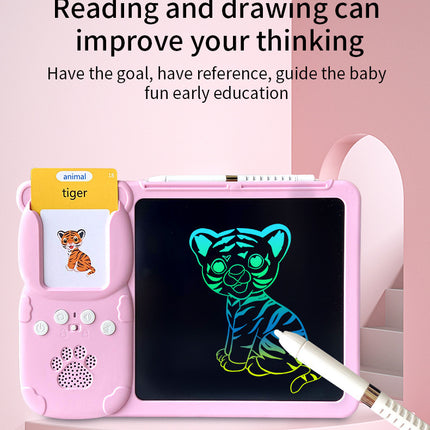 Pink (255 cards, pure English) Kids Interactive Early Education Toy: Combination Card Reader & LCD Drawing Board for Toddlers