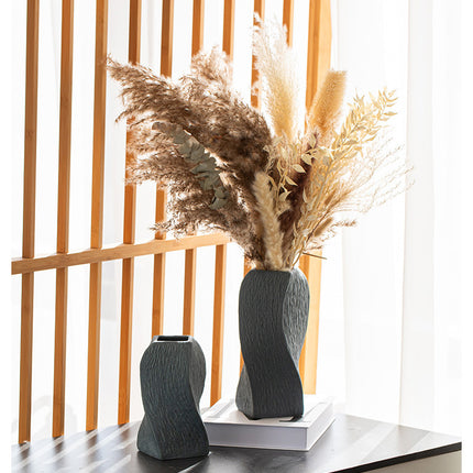 Grey Abstract Twisted Ceramic Vase - Artistic Minimalist Flower Holder for Home Decor (20x10x10cm)