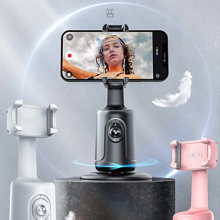 Black AI Smart Auto Tracking Phone Holder - 360° Rotation Face & Body Tracking Mount