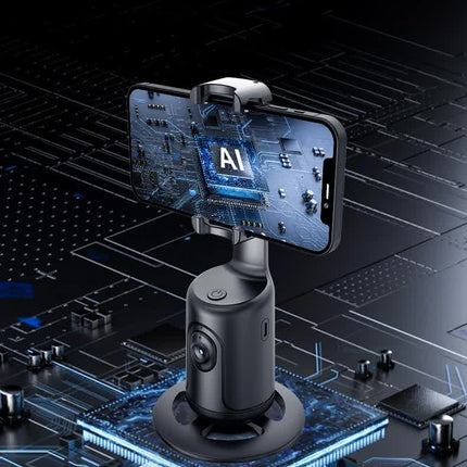 White AI Smart Auto Tracking Phone Holder - 360° Rotation Face & Body Tracking Mount