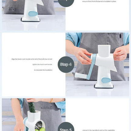 Green Rotary Cheese Grater & Vegetable Slicer - Manual Shredder with 3 Interchangeable Drums