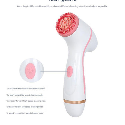 Pink Waterproof Facial Cleansing Spin Brush Set - Rechargeable with 3 Heads & Charging Stand