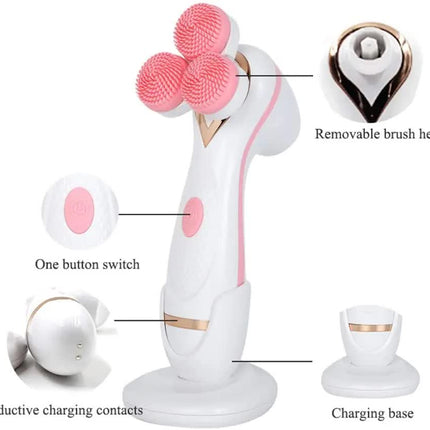 Blue 3-Head Electric Facial Cleansing Brush - Rechargeable Spin Scrubber Kit