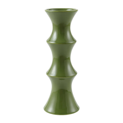 Glossy GreenCeramic Vase - Unique Bamboo-Look Design (25.5x9x7cm)