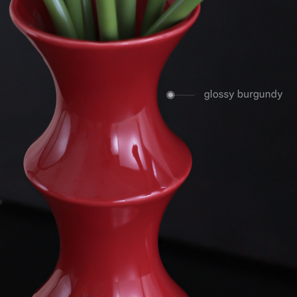 Glossy Red Ceramic Vase - Unique Bamboo-Look Design (25.5x9x7cm)