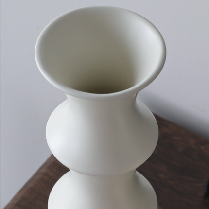 Matte White Ceramic Vase - Unique Bamboo Shape Design (25.5x9x7cm)